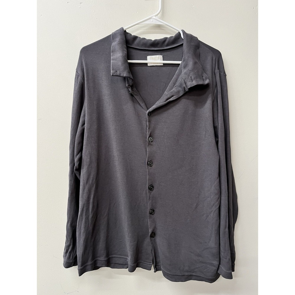 Frette Korean Air Mens Top M Grey Button Down Long Sleeve Loungewear Minimalist